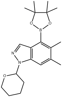 1H-Indazole, 5,6-dimethyl-1-(tetrahydro-2H-pyran-2-yl)-4-(4,4,5,5-tetramethyl-1,3,2-dioxaborolan-2-yl)- Struktur