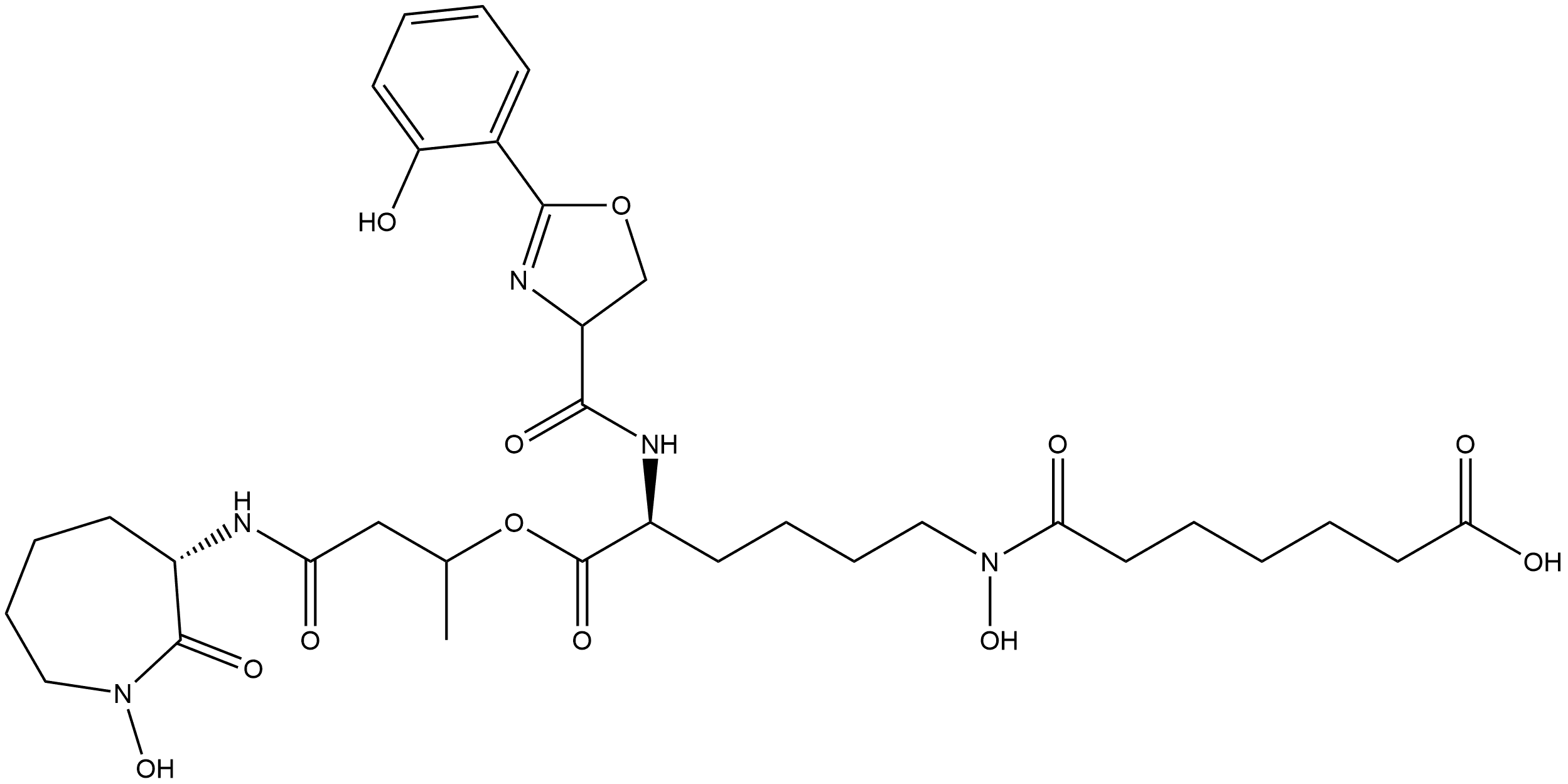 262355-64-6 Heptanoic acid, 7-[[(5S)-5-[[[4,5-dihydro-2-(2-hydroxyphenyl)-4-oxazolyl]carbonyl]amino]-6-[3-[[(3S)-hexahydro-1-hydroxy-2-oxo-1H-azepin-3-yl]amino]-1-methyl-3-oxopropoxy]-6-oxohexyl]hydroxyamino]-7-oxo- (9CI)
