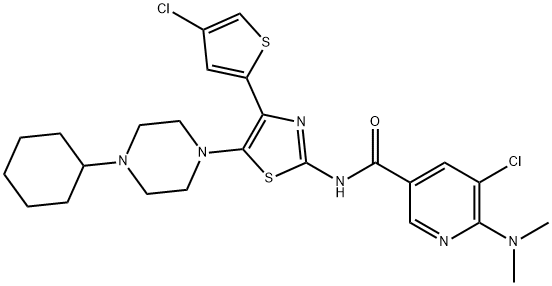 3-Pyridinecarboxamide, 5-chloro-N-[4-(4-chloro-2-thienyl)-5-(4-cyclohexyl-1-piperazinyl)-2-thiazolyl]-6-(dimethylamino)-