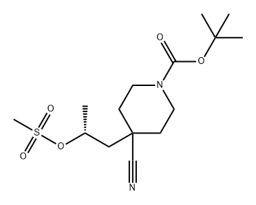 1-Piperidinecarboxylic acid, 4-cyano-4-[(2R)-2-[(methylsulfonyl)oxy]propyl]-, 1,1-dimethylethyl ester Structure