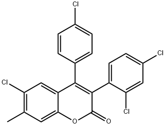 2H-1-Benzopyran-2-one, 6-chloro-4-(4-chlorophenyl)-3-(2,4-dichlorophenyl)-7-methyl- 结构式