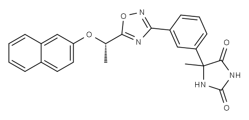 5-Methyl-5-[3-[5-[(1S)-1-(2-naphthalenyloxy)ethyl]-1,2,4-oxadiazol-3-yl]phenyl]-2,4-imidazolidinedione Structure