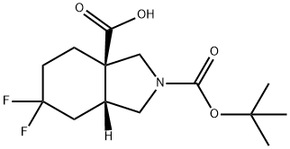 rac-(3aR,7aR)-2-[(tert-butoxy)carbonyl]-6,6-difluoro-octahydro-1H-isoindole-3a-carboxylic acid, trans 结构式