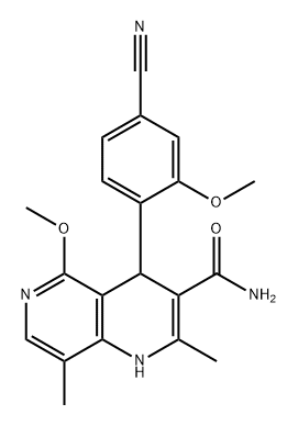 1,6-Naphthyridine-3-carboxamide, 4-(4-cyano-2-methoxyphenyl)-1,4-dihydro-5-methoxy-2,8-dimethyl- Struktur