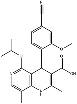1,6-Naphthyridine-3-carboxylic acid, 4-(4-cyano-2-methoxyphenyl)-1,4-dihydro-2,8-dimethyl-5-(1-methylethoxy)- Struktur