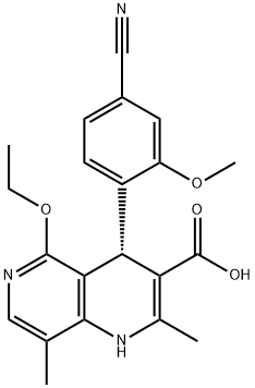 1,6-Naphthyridine-3-carboxylic acid, 4-(4-cyano-2-methoxyphenyl)-5-ethoxy-1,4-dihydro-2,8-dimethyl-, (4S)- Struktur