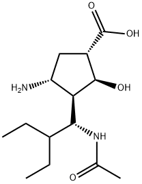 Cyclopentanecarboxylic acid, 3-[(1R)-1-(acetylamino)-2-ethylbutyl]-4-amino-2-hydroxy-, (1S,2S,3R,4R)- 结构式
