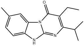 Pyrimido[1,2-a]benzimidazol-4(10H)-one, 3-ethyl-7-methyl-2-(1-methylethyl)- Struktur