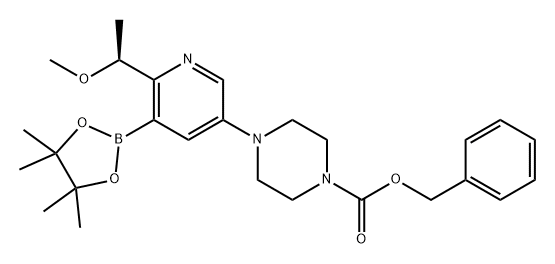 1-Piperazinecarboxylic acid, 4-[6-[(1S)-1-methoxyethyl]-5-(4,4,5,5-tetramethyl-1,3,2-dioxaborolan-2-yl)-3-pyridinyl]-, phenylmethyl ester Struktur