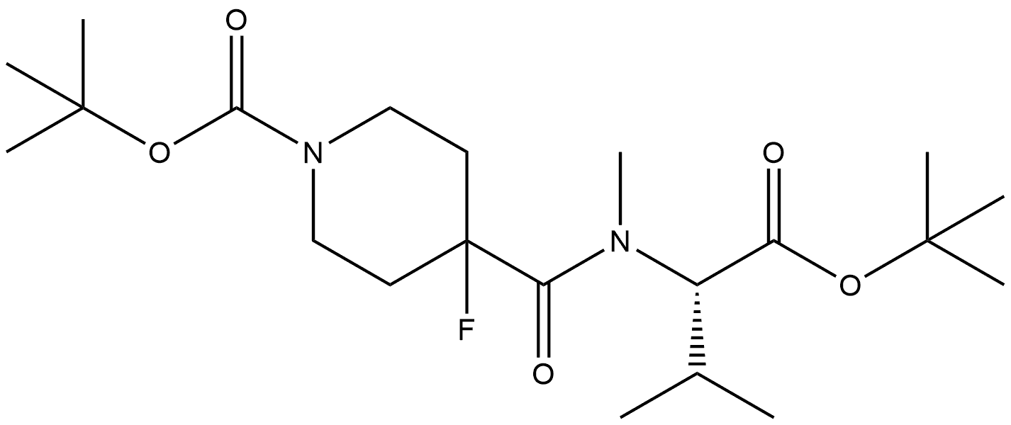 tert-butyl (S)-4-((1-(tert-butoxy)-3-methyl-1-oxobutan-2-yl)(methyl)carbamoyl)-4-fluoropiperidine-1-carboxylate Structure