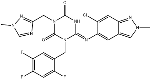 1,3,5-Triazine-2,4(1H,3H)-dione, 6-[(6-chloro-2-methyl-2H-indazol-5-yl)imino]dihydro-3-[(1-methyl-1H-1,2,4-triazol-3-yl)methyl]-1-[(2,4,5-trifluorophenyl)methyl]-, (6E)- Structure