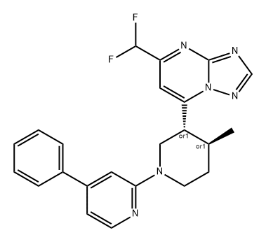 [1,2,4]Triazolo[1,5-a]pyrimidine, 5-(difluoromethyl)-7-[(3R,4S)-4-methyl-1-(4-phenyl-2-pyridinyl)-3-piperidinyl]-, rel- 结构式