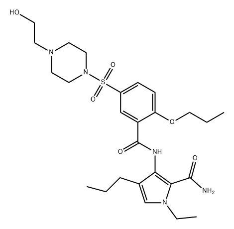 1H-Pyrrole-2-carboxamide, 1-ethyl-3-[[5-[[4-(2-hydroxyethyl)-1-piperazinyl]sulfonyl]-2-propoxybenzoyl]amino]-4-propyl- Struktur
