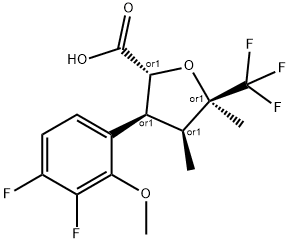 2-Furancarboxylic acid, 3-(3,4-difluoro-2-methoxyphenyl)tetrahydro-4,5-dimethyl-5-(trifluoromethyl)-, (2R,3S,4S,5R)-rel- Struktur