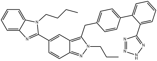 2H-Indazole, 5-(1-butyl-1H-benzimidazol-2-yl)-2-propyl-3-[[2'-(2H-tetrazol-5-yl)[1,1'-biphenyl]-4-yl]methyl]- 结构式