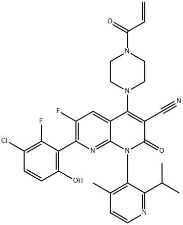 1,8-Naphthyridine-3-carbonitrile, 7-(3-chloro-2-fluoro-6-hydroxyphenyl)-6-fluoro-1,2-dihydro-1-[4-methyl-2-(1-methylethyl)-3-pyridinyl]-2-oxo-4-[4-(1-oxo-2-propen-1-yl)-1-piperazinyl]-|化合物 KRAS G12C INHIBITOR 35