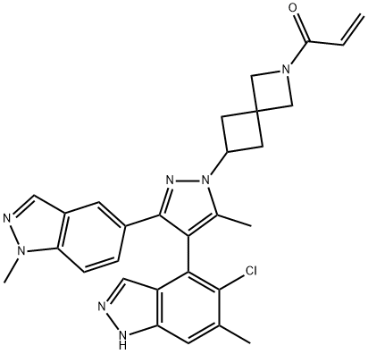 2-Propen-1-one, 1-[6-[4-(5-chloro-6-methyl-1H-indazol-4-yl)-5-methyl-3-(1-methyl-1H-indazol-5-yl)-1H-pyrazol-1-yl]-2-azaspiro[3.3]hept-2-yl]- Struktur
