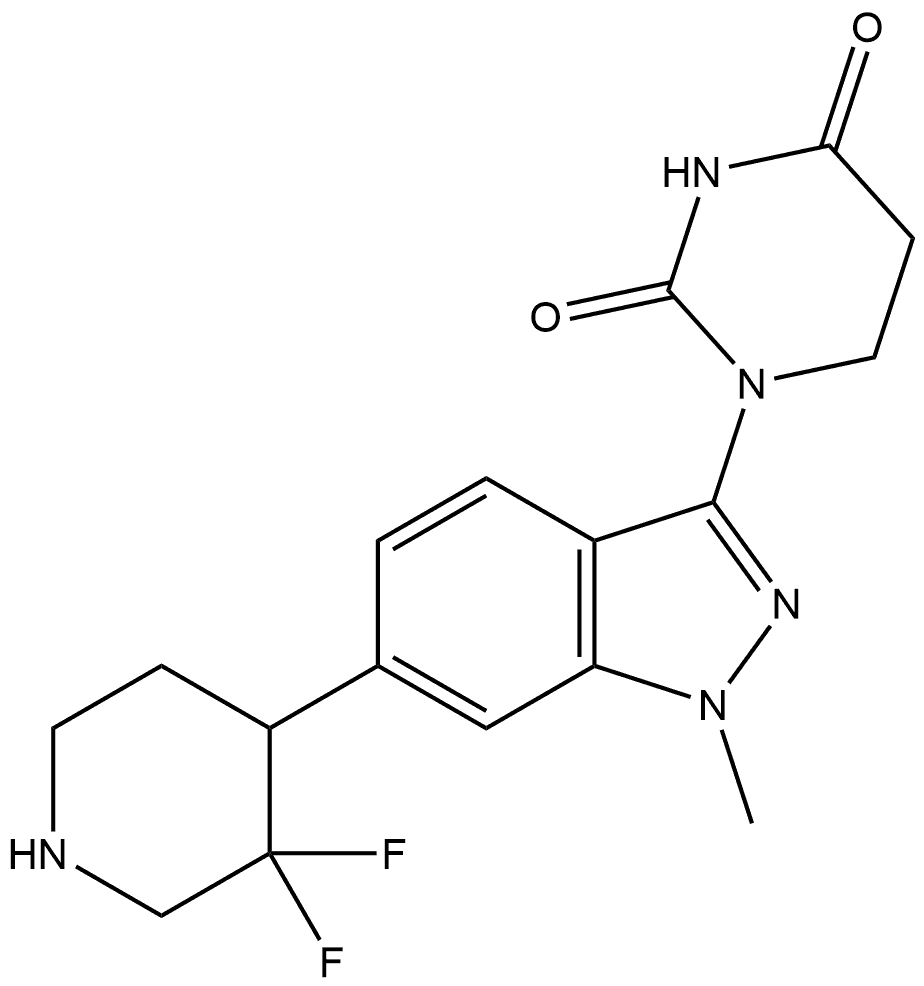 1-[6-(3,3-二氟-4-哌啶基)-1-甲基-3-吲唑基]二氢嘧啶-2,4(1H,3H)-二酮 结构式
