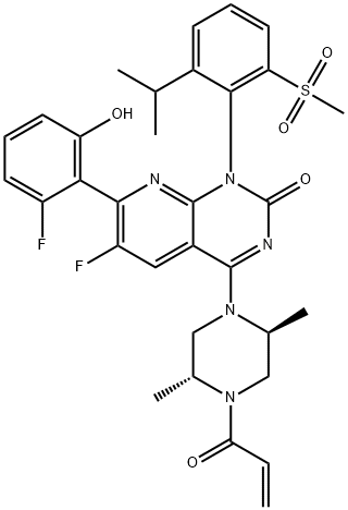 Pyrido[2,3-d]pyrimidin-2(1H)-one, 4-[(2S,5R)-2,5-dimethyl-4-(1-oxo-2-propen-1-yl)-1-piperazinyl]-6-fluoro-7-(2-fluoro-6-hydroxyphenyl)-1-[2-(1-methylethyl)-6-(methylsulfonyl)phenyl]- 结构式