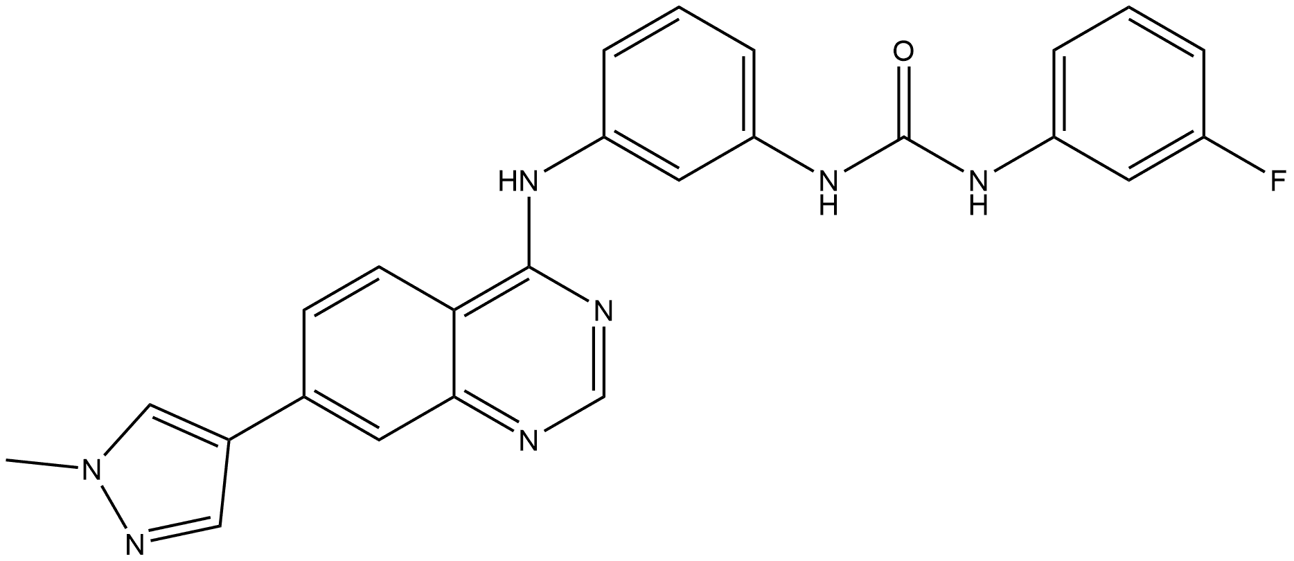 1-(3-氟苯基)-3-(3-((7-(1-甲基-1H-吡唑-4-基)喹唑啉-4-基)氨基)苯基)脲, 2682114-54-9, 结构式
