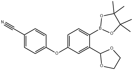 Benzonitrile, 4-[3-(1,3-dioxolan-2-yl)-4-(4,4,5,5-tetramethyl-1,3,2-dioxaborolan-2-yl)phenoxy]- Structure