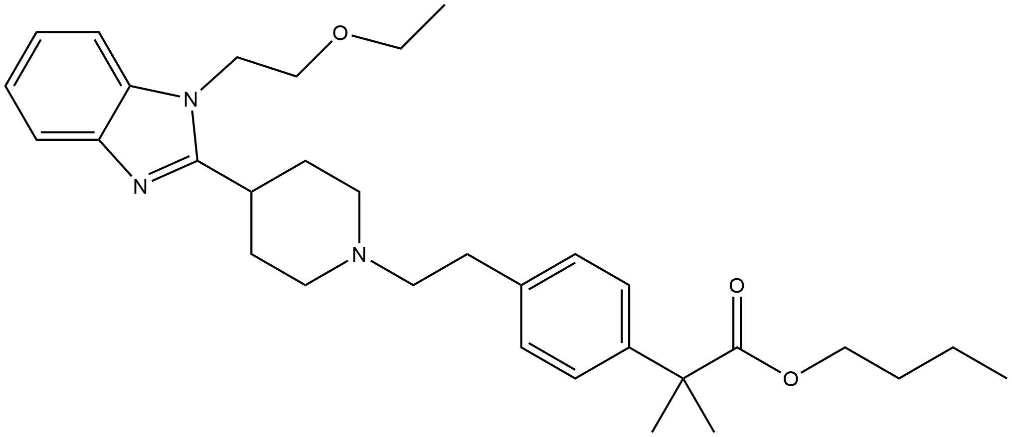 Butyl 4-[2-[4-[1-(2-ethoxyethyl)-1H-benzimidazol-2-yl]-1-piperidinyl]ethyl]-α,α-dimethylbenzeneacetate Structure