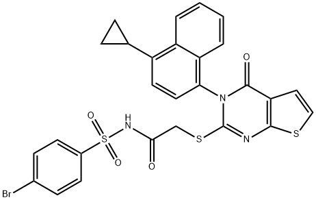 Acetamide, N-[(4-bromophenyl)sulfonyl]-2-[[3-(4-cyclopropyl-1-naphthalenyl)-3,4-dihydro-4-oxothieno[2,3-d]pyrimidin-2-yl]thio]-,2700292-02-8,结构式