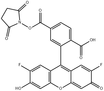 1,4-Benzenedicarboxylic acid, 2-(2,7-difluoro-6-hydroxy-3-oxo-3H-xanthen-9-yl)-, 4-(2,5-dioxo-1-pyrrolidinyl) ester Structure