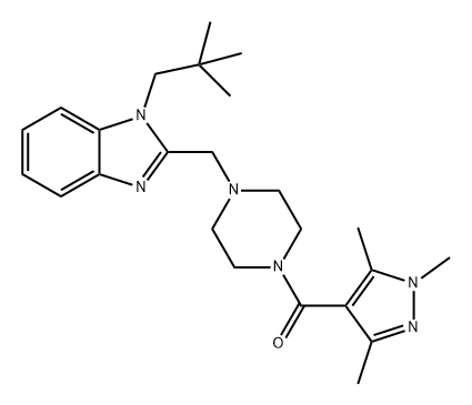 Methanone, [4-[[1-(2,2-dimethylpropyl)-1H-benzimidazol-2-yl]methyl]-1-piperazinyl](1,3,5-trimethyl-1H-pyrazol-4-yl)- 化学構造式