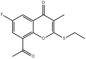 8-Acetyl-2-(ethylthio)-6-fluoro-3-methyl-4H-1-benzopyran-4-one Structure