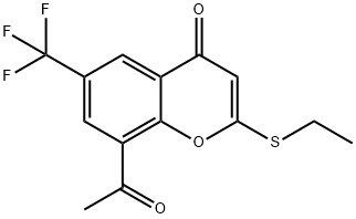8-Acetyl-2-(ethylthio)-6-(trifluoromethyl)-4H-1-benzopyran-4-one Structure
