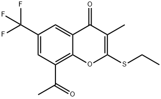 8-ACETYL-2-(ETHYLTHIO)-3-METHYL-6-(TRIFLUOROMETHYL)-4H-CHROMEN-4-ONE 结构式