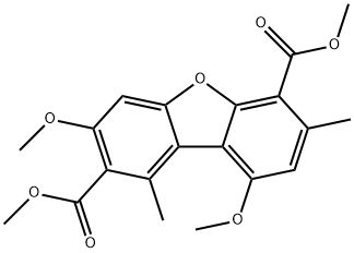 2,6-Dibenzofurandicarboxylic acid, 3,9-dimethoxy-1,7-dimethyl-, 2,6-dimethyl ester Struktur