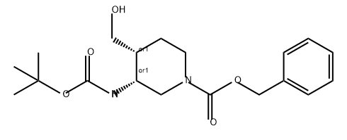 1-Piperidinecarboxylic acid, 3-[[(1,1-dimethylethoxy)carbonyl]amino]-4-(hydroxymethyl)-, phenylmethyl ester, (3R,4R)-rel- Structure