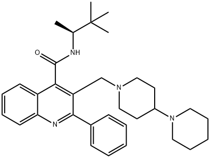 4-Quinolinecarboxamide, 3-([1,4'-bipiperidin]-1'-ylmethyl)-2-phenyl-N-[(1S)-1,2,2-trimethylpropyl]- Structure