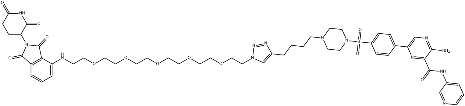 3-Amino-6-[4-[[4-[4-[1-[17-[[2-(2,6-dioxo-3-piperidinyl)-2,3-dihydro-1,3-dioxo-1H-isoindol-4-yl]amino]-3,6,9,12,15-pentaoxaheptadec-1-yl]-1H-1,2,3-triazol-4-yl]butyl]-1-piperazinyl]sulfonyl]phenyl]-N-3-pyridinyl-2-pyrazinecarboxamide Structure