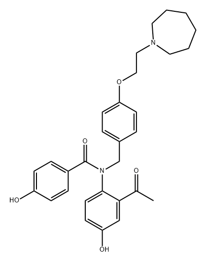 Benzamide, N-(2-acetyl-4-hydroxyphenyl)-N-[[4-[2-(hexahydro-1H-azepin-1-yl)ethoxy]phenyl]methyl]-4-hydroxy- Structure