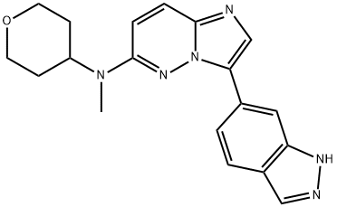 Imidazo[1,2-b]pyridazin-6-amine, 3-(1H-indazol-6-yl)-N-methyl-N-(tetrahydro-2H-pyran-4-yl)- Struktur