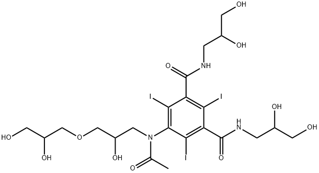 1,3-Benzenedicarboxamide, 5-[acetyl[3-(2,3-dihydroxypropoxy)-2-hydroxypropyl]amino]-N1,N3-bis(2,3-dihydroxypropyl)-2,4,6-triiodo- Struktur