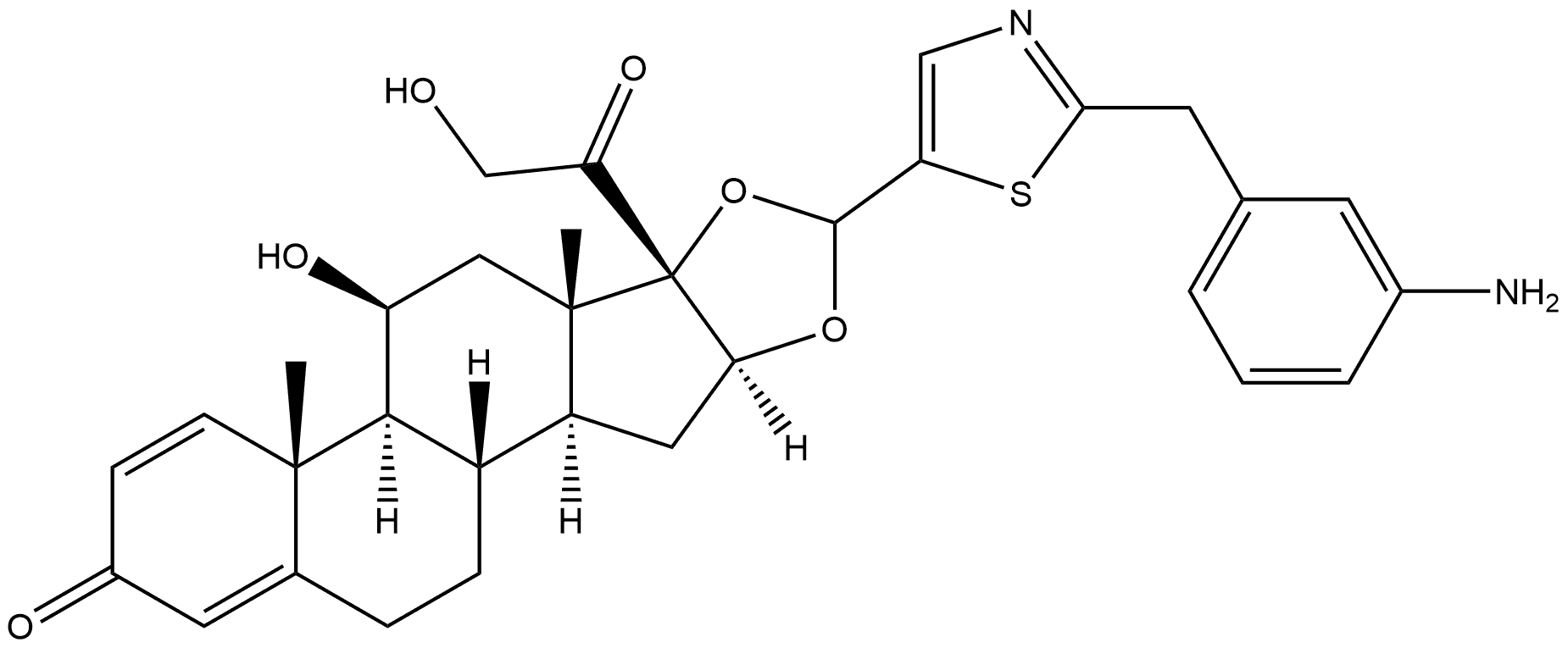 Pregna-1,4-diene-3,20-dione, 16,17-[[(R)-[2-[(3-aminophenyl)methyl]-5-thiazolyl]methylene]bis(oxy)]-11,21-dihydroxy-, (11β,16α)- Structure