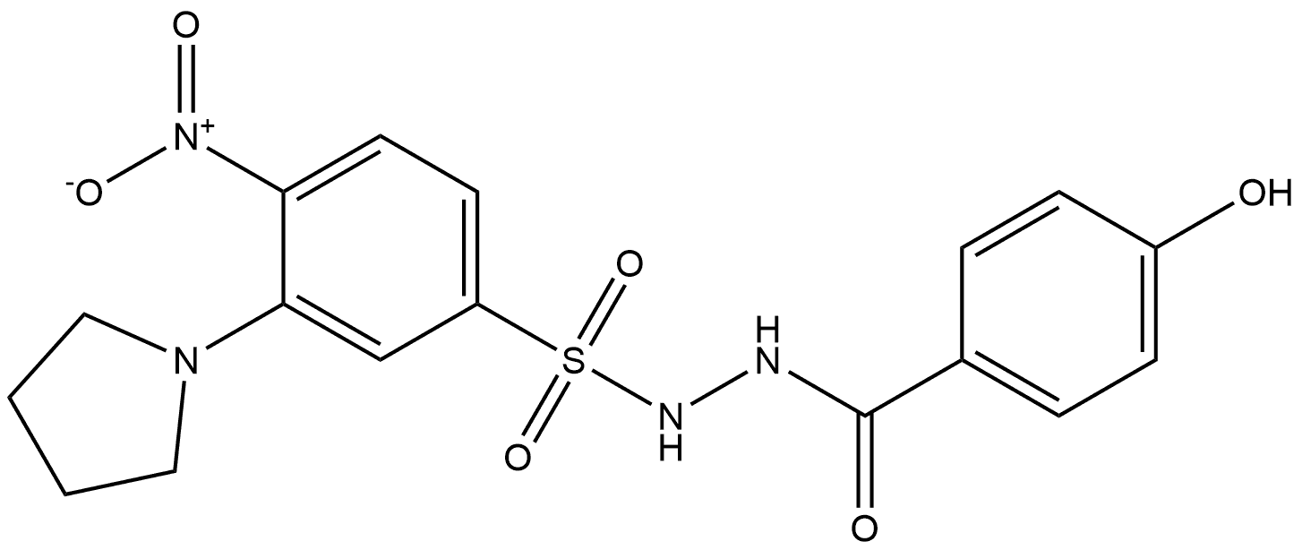 N′-(4-hydroxybenzoyl)-4-nitro-3-(pyrrolidin-1-yl)benzenesulfonohydrazide 结构式