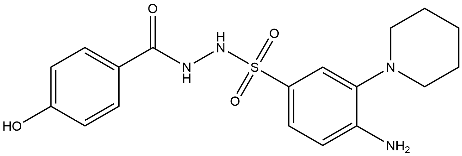 4-amino-N'-(4-hydroxybenzoyl)-3-(piperidin-1-yl)benzenesulfonohydrazide 结构式