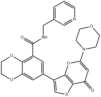 1,4-Benzodioxin-5-carboxamide, 2,3-dihydro-7-[5-(4-morpholinyl)-7-oxo-7H-thieno[3,2-b]pyran-3-yl]-N-(3-pyridinylmethyl)- Structure