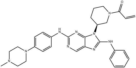 2-Propen-1-one, 1-[(3S)-3-[2-[[4-(4-methyl-1-piperazinyl)phenyl]amino]-8-(phenylamino)-9H-purin-9-yl]-1-piperidinyl]-,2737283-20-2,结构式