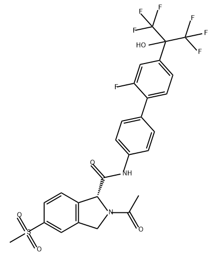 1H-Isoindole-1-carboxamide, 2-acetyl-N-[2'-fluoro-4'-[2,2,2-trifluoro-1-hydroxy-1-(trifluoromethyl)ethyl][1,1'-biphenyl]-4-yl]-2,3-dihydro-5-(methylsulfonyl)-, (1R)-|化合物 RORΓT INVERSE AGONIST 26