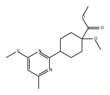 Cyclohexanecarboxylic acid, 1-methoxy-4-[4-methyl-6-(methylthio)-2-pyrimidinyl]-, methyl ester Structure