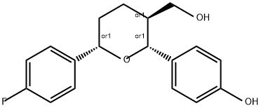 2H-Pyran-3-methanol, 6-(4-fluorophenyl)tetrahydro-2-(4-hydroxyphenyl)-, (2R,3S,6S)-rel- Struktur