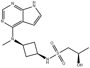 (2R)-2-Hydroxy-N-[cis-3-(methyl-7H-pyrrolo[2,3-d]pyrimidin-4-ylamino)cyclobutyl]-1-propanesulfonamide Structure