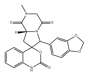 Spiro[4H-3,1-benzoxazine-4,7'(6'H)-pyrrolo[1,2-a]pyrazine]-1',2,4'(1H)-trione, 6'-(1,3-benzodioxol-5-yl)-2',3',8',8'a-tetrahydro-2'-methyl-, (8'aR)- Struktur