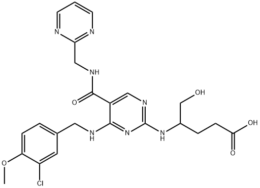 Pentanoic acid, 4-[[4-[[(3-chloro-4-methoxyphenyl)methyl]amino]-5-[[(2-pyrimidinylmethyl)amino]carbonyl]-2-pyrimidinyl]amino]-5-hydroxy- Structure